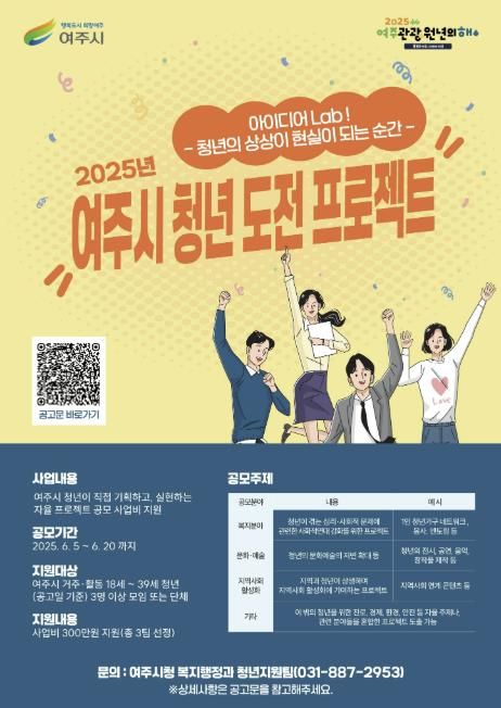 청년의 상상이 현실로! 여주시 청년 도전프로젝트 모집