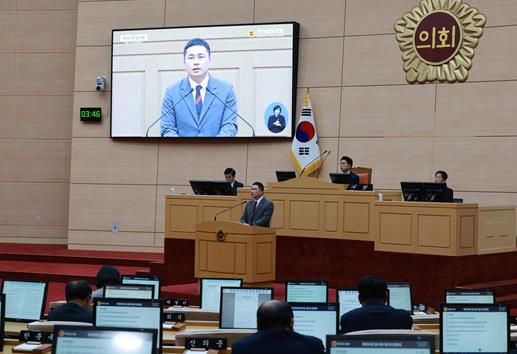 임형석 전남도의원이 10월 23일, 제394회 임시회 제2차 본회의에서 ‘광양만권 산업 경쟁력 확보, 전라남도의 적극적인 역할이 필요하다’는 주제로 5분 자유발언을 하고 있다.