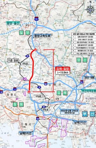 김해~밀양 고속도로 건설공사 위치도