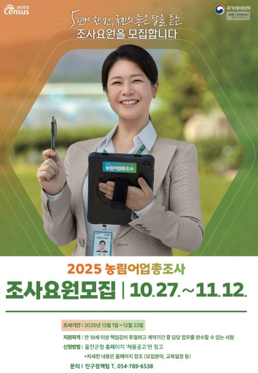 2025 농림어업총조사 조사요원 67명 모집