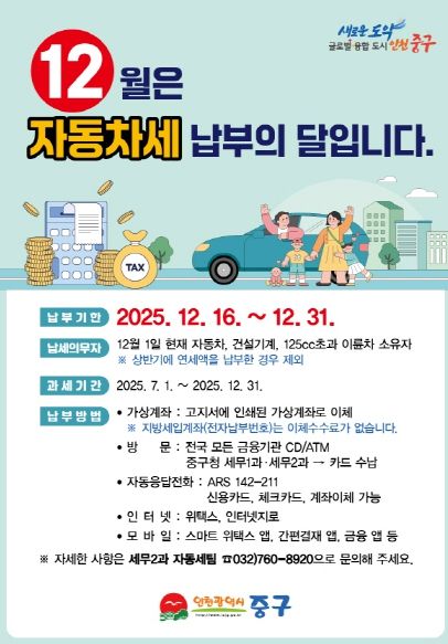 2025년 12월 정기분 자동차세 53억 부과