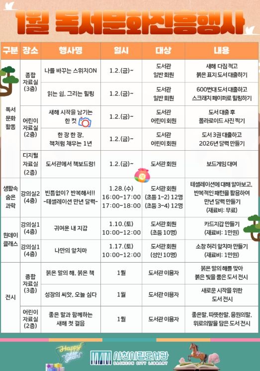 사천시립도서관, 2026년 1월 독서문화진흥행사