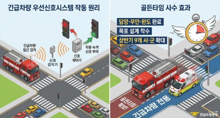 전남소방, ‘골든타임 사수’ 긴급차량 우선신호시스템 대폭 확대