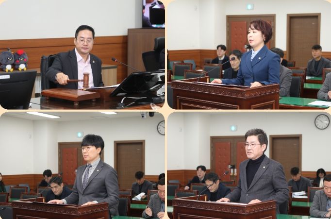 왼쪽부터 시계방향 : 한근수 위원장, 정현미 의원, 김동훈 의원, 원주영 의원