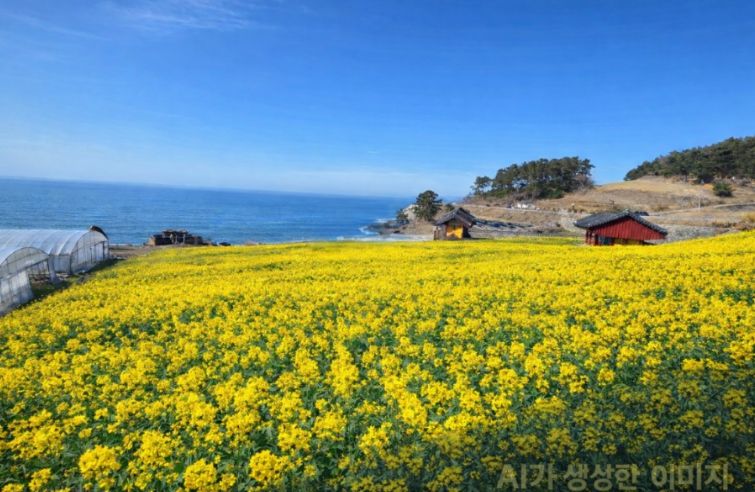 채꽃과 바다와 노을이 어우러진 환상 조화