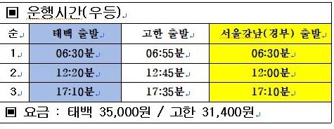 태백-강남고속버스터미널 시외버스 노선 신설