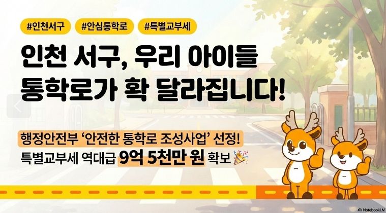 인천 서구, ‘안심 통학로 조성’ 특별교부세(9억 5천만원) 확보... 안전 사각지대 해소 나선다